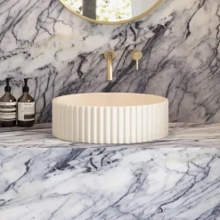 Harbour Concrete 400mm Fluted Round Countertop Bowl - Arctic White