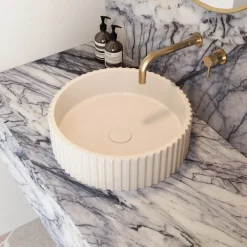 Harbour Concrete 400mm Fluted Round Countertop Bowl - Arctic White