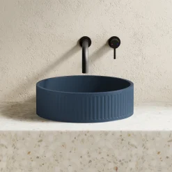 Harbour Concrete 400mm Fluted Round Countertop Bowl - Navy Blue