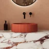 Harbour Concrete 400mm Fluted Round Countertop Bowl - Brick Red