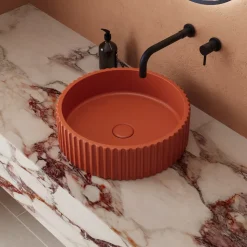 Harbour Concrete 400mm Fluted Round Countertop Bowl - Brick Red
