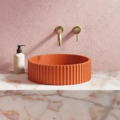 Harbour Concrete 400mm Fluted Round Countertop Bowl - Burnt Orange
