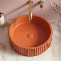 Harbour Concrete 400mm Fluted Round Countertop Bowl - Burnt Orange