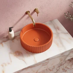 Harbour Concrete 400mm Fluted Round Countertop Bowl - Burnt Orange