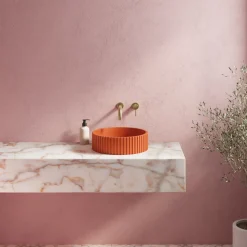 Harbour Concrete 400mm Fluted Round Countertop Bowl - Burnt Orange