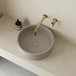 Harbour Concrete 400mm Fluted Round Countertop Bowl - Warm Grey