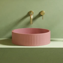 Harbour Concrete 400mm Fluted Round Countertop Bowl - Dusky Pink