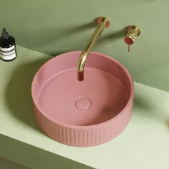 Harbour Concrete 400mm Fluted Round Countertop Bowl - Dusky Pink
