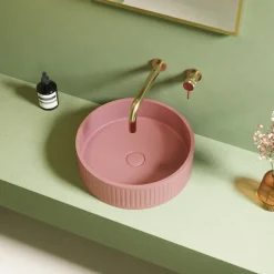 Harbour Concrete 400mm Fluted Round Countertop Bowl - Dusky Pink