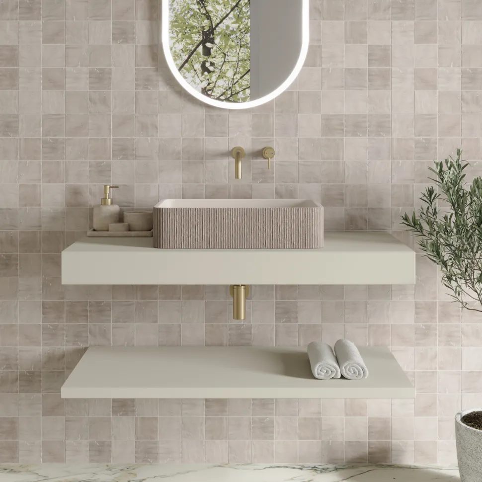 Harbour Concrete 520mm Rectangular Textured Countertop Basin - Pearl Grey