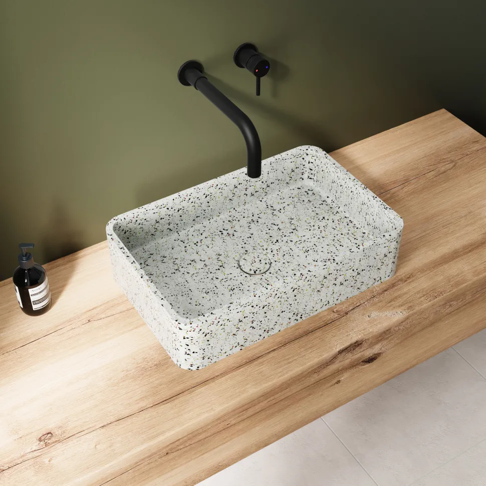 Harbour Concrete 500mm Rectangular Countertop Basin - Natural Terrazzo