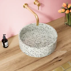 Harbour Concrete 390mm Round Countertop Basin - Natural Terrazzo