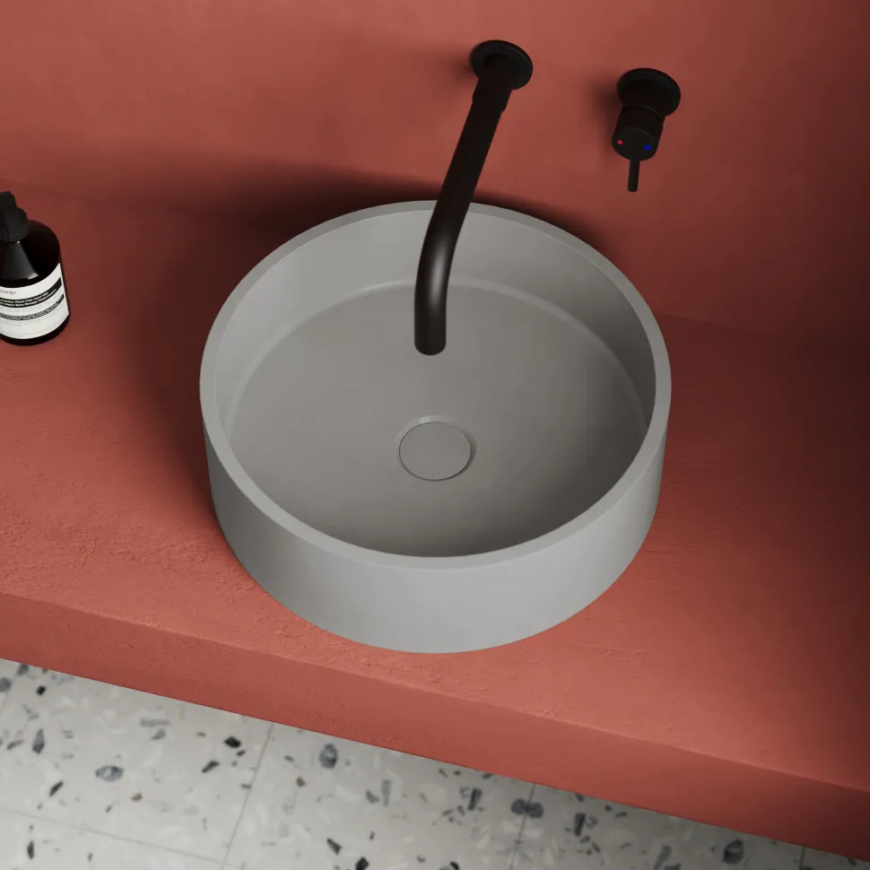 Harbour Concrete 390mm Round Countertop Basin - Concrete Grey