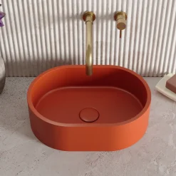 Harbour Concrete Small 400mm Oval Basin - Brick Red
