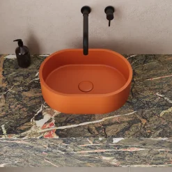 Harbour Concrete Small 400mm Oval Basin - Burnt Orange