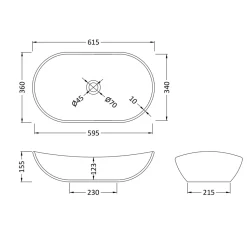 Harbour Curved Matt Finish Countertop Basin - 615 x 360mm