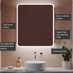 Harbour Design LED Mirrored Cabinet with Demister Pad & Shaver Socket - 600 x 700mm