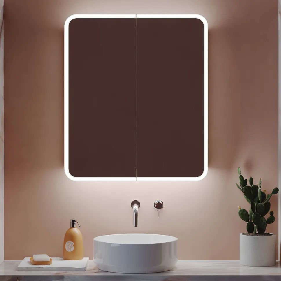 Harbour Design LED Mirrored Cabinet with Demister Pad & Shaver Socket - 600 x 700mm