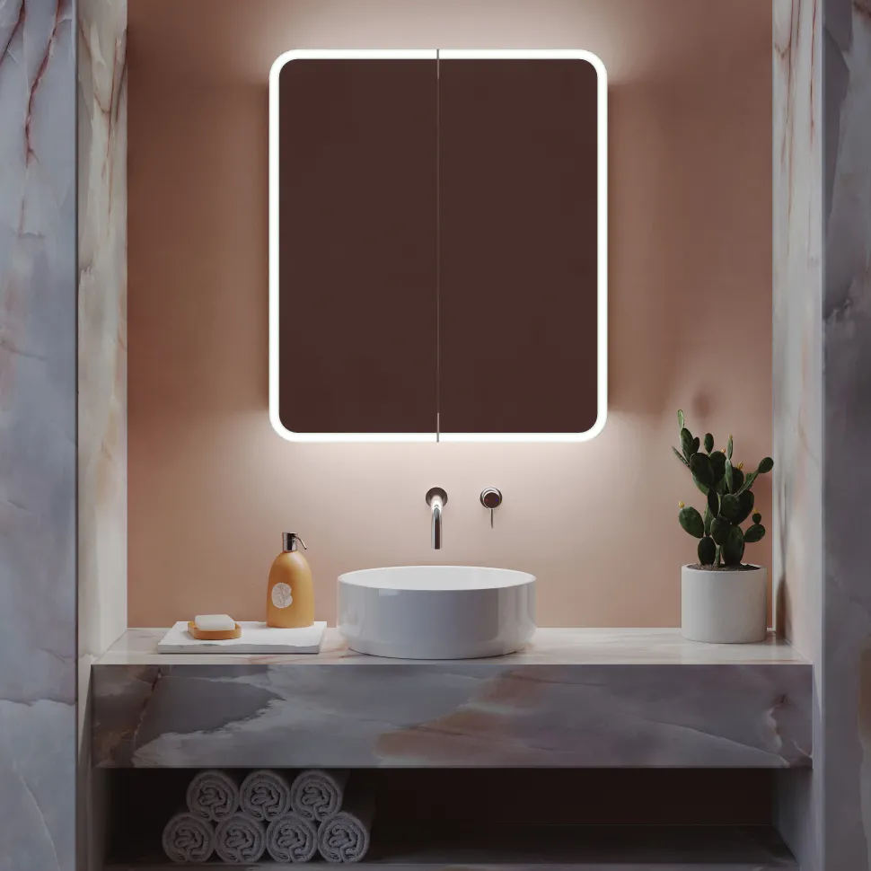 Harbour Design LED Mirrored Cabinet with Demister Pad & Shaver Socket - 600 x 700mm