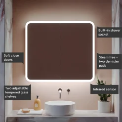 Harbour Design LED Mirrored Cabinet with Demister Pad & Shaver Socket - 800 x 700mm