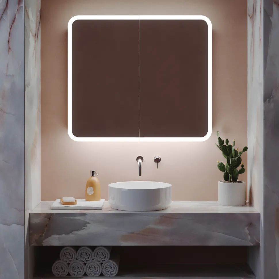 Harbour Design LED Mirrored Cabinet with Demister Pad & Shaver Socket - 800 x 700mm