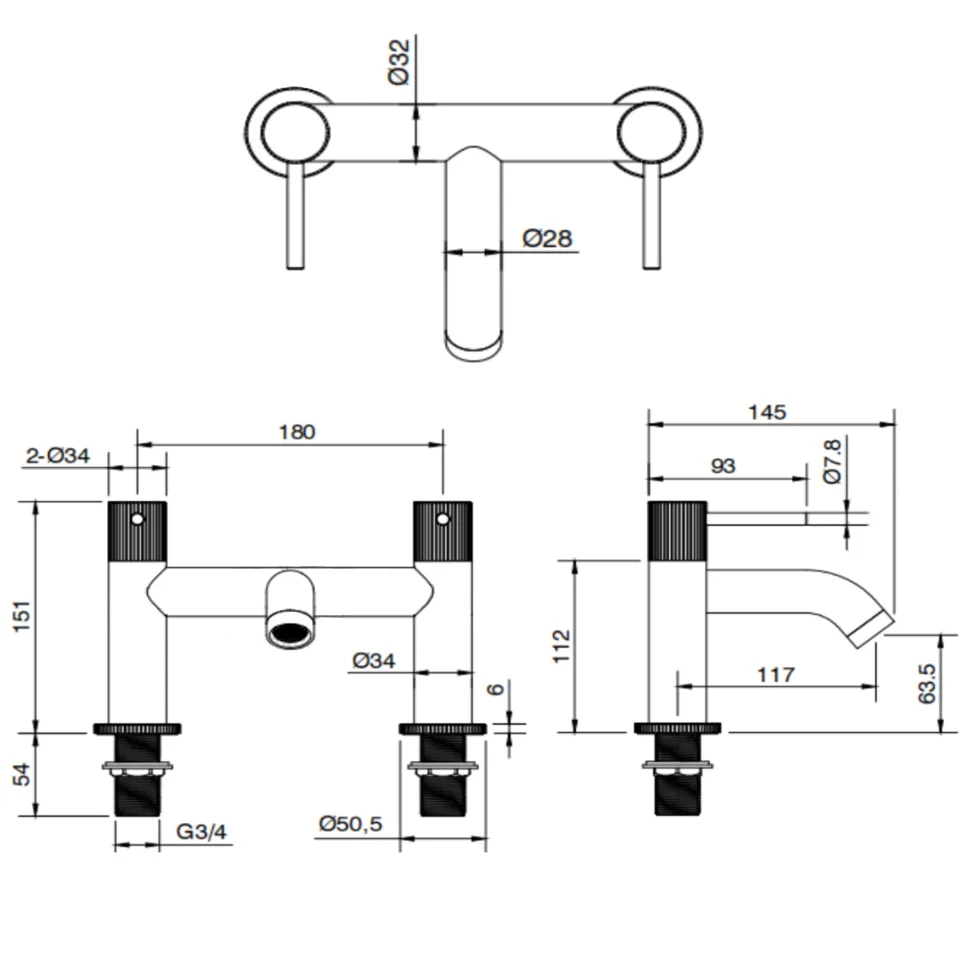 Harbour Fluted Deck Mounted Bath Mixer Tap