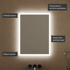 Harbour Glow LED Illuminated Mirror with Demister Pad & Shaver Socket - 500 x 700mm