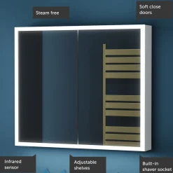 Harbour Glow LED Mirrored Cabinet with Demister Pad & Shaver Socket - 800 x 700mm