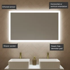 Harbour Glow LED Mirror with Demister Pad & Shaver Socket - 1000 x 600mm