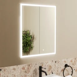 Harbour Glow Recessed Double Door LED Bathroom Mirror Cabinet - 600 x 700mm