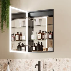 Harbour Glow Recessed Single Door LED Bathroom Mirror Cabinet - 500 x 700mm