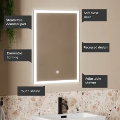 Harbour Glow Recessed Single Door LED Bathroom Mirror Cabinet - 500 x 700mm
