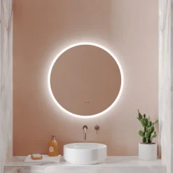 Harbour Glow Round LED Bathroom Mirror with Demister Pad & Colour Change Lights - 600mm