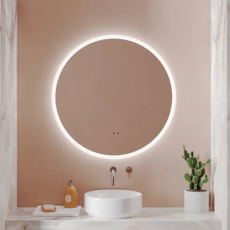 Harbour Glow Round LED Bathroom Mirror with Demister Pad & Colour Change Lights- 800mm