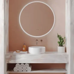 Harbour Glow Round LED Bathroom Mirror with Demister Pad & Colour Change Lights- 800mm