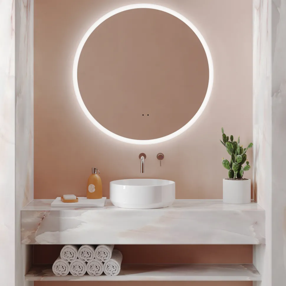 Harbour Glow Round LED Bathroom Mirror with Demister Pad & Colour Change Lights- 800mm
