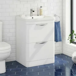 Harbour Grace 600mm Floorstanding Vanity Unit with Polymarble Basin - White Gloss
