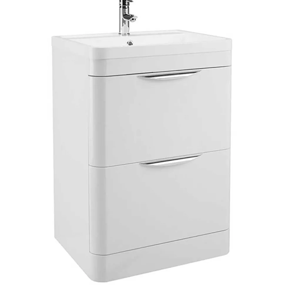 Harbour Grace 600mm Floorstanding Vanity Unit with Polymarble Basin - White Gloss