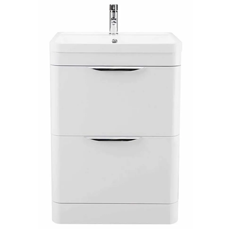 Harbour Grace 600mm Floorstanding Vanity Unit with Polymarble Basin - White Gloss