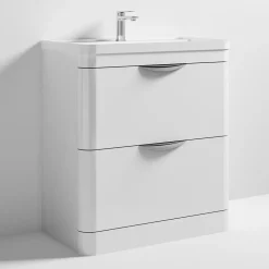 Harbour Grace 800mm Floor Standing Vanity Unit with Polymarble Basin - White Gloss