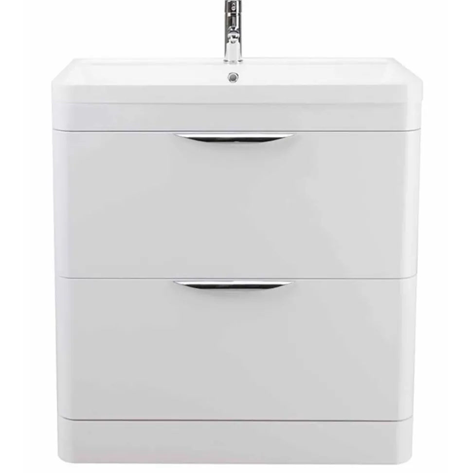 Harbour Grace 800mm Floor Standing Vanity Unit with Polymarble Basin - White Gloss
