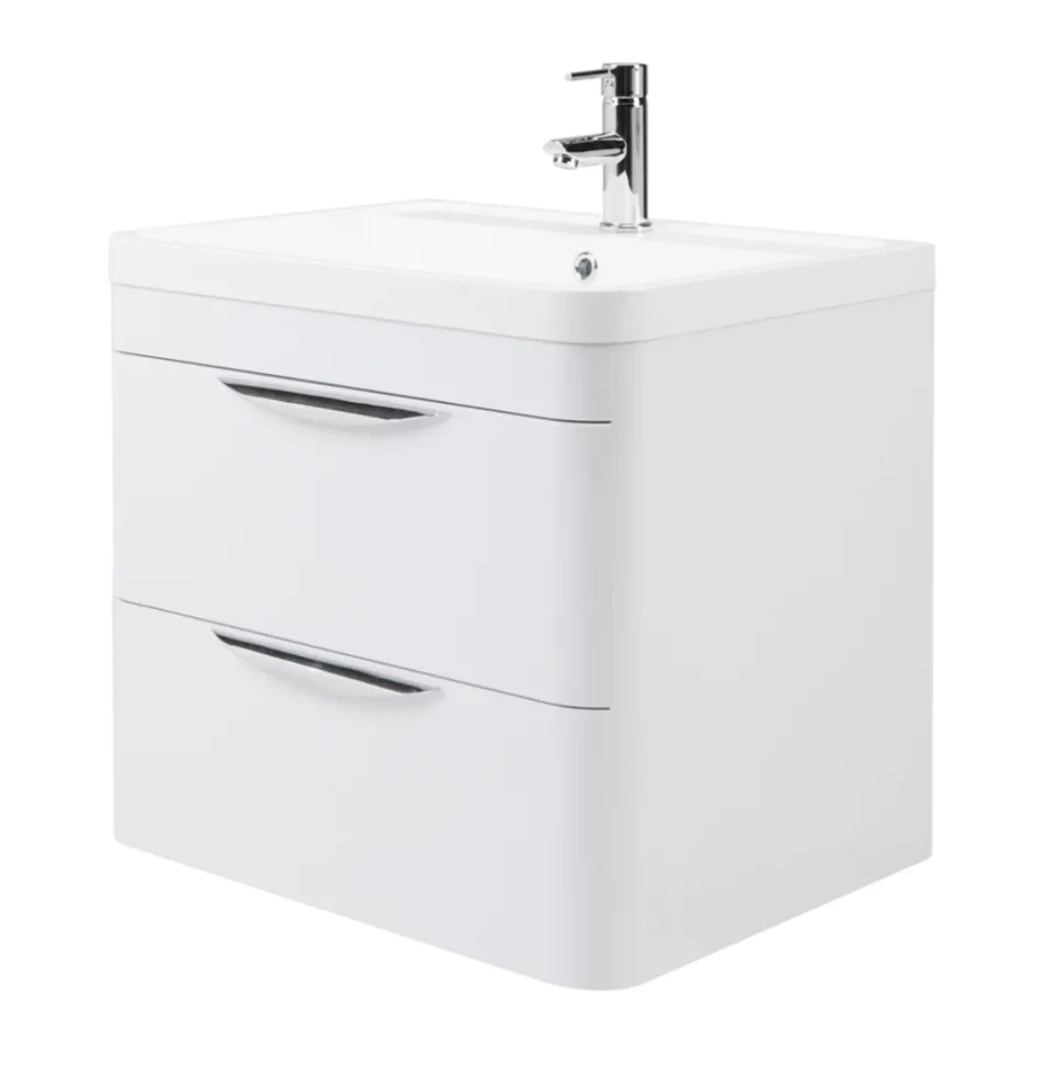Harbour Grace 600mm Wall Mounted Vanity Unit with Polymarble Basin - White Gloss