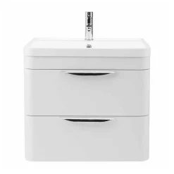 Harbour Grace 600mm Wall Mounted Vanity Unit with Polymarble Basin - White Gloss