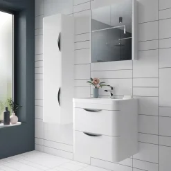 Harbour Grace 600mm Wall Mounted Vanity Unit with Polymarble Basin - White Gloss