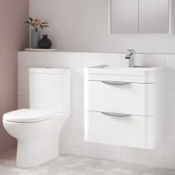 Harbour Grace 600mm Wall Mounted Vanity Unit with Polymarble Basin - White Gloss