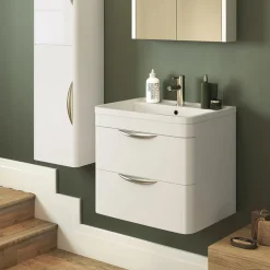 Harbour Grace 600mm Wall Mounted Vanity Unit with Polymarble Basin - White Gloss