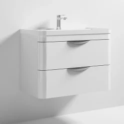 Harbour Grace 800mm Wall Mounted Vanity Unit with Polymarble Basin - White Gloss