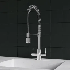 Harbour Groove Twin Lever Mono Kitchen Sink Mixer Tap with Pull Out Hose - Polished Chrome