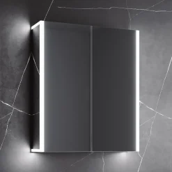 Harbour Icon Double Door LED Bathroom Mirror Cabinet with Demister Pad & Shaver Socket - 600 x 700mm