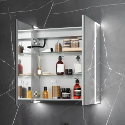 Harbour Icon Double Door LED Bathroom Mirror Cabinet with Demister Pad & Shaver Socket - 600 x 700mm